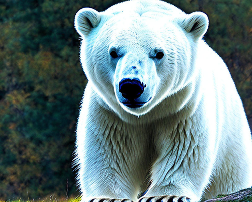 White Polar Bear Close-Up Against Greenish Background