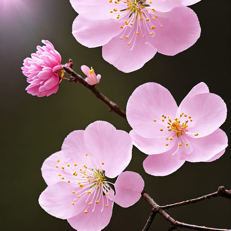 Pink Cherry Blossoms on Dark Background: Spring Beauty Displayed