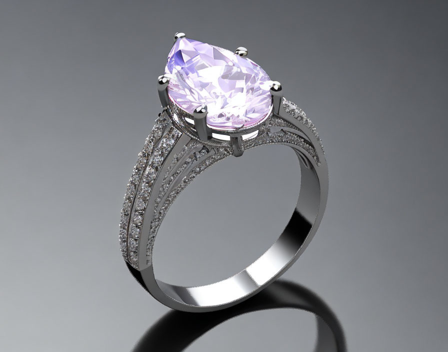 Silver Ring with Large Purple Gemstone and Diamond Accents