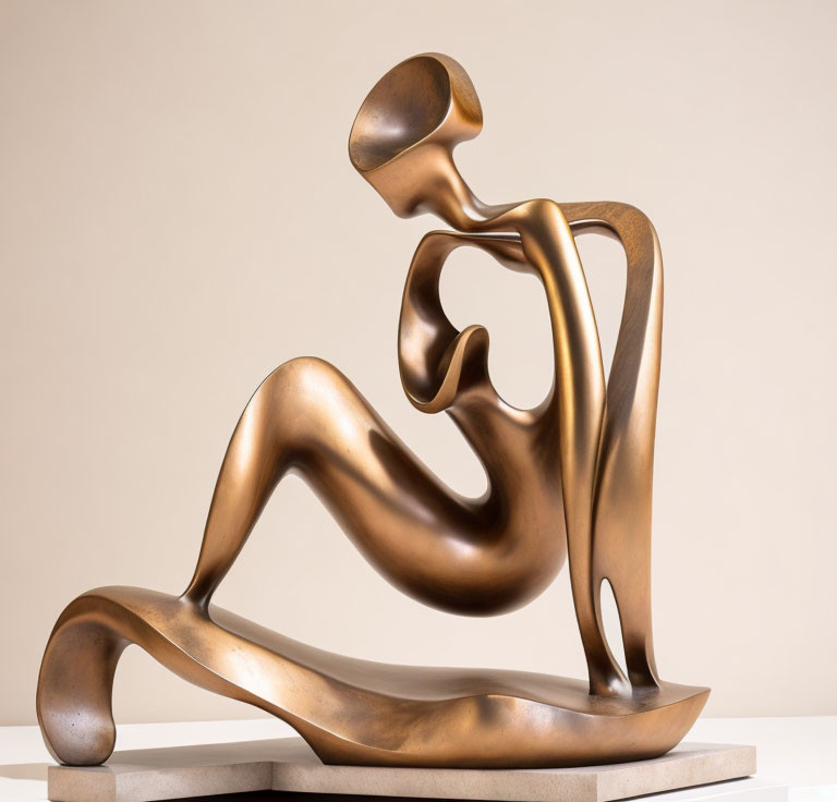 Abstract Bronze Sculpture of Stylized Human Figure in Contemplative Pose