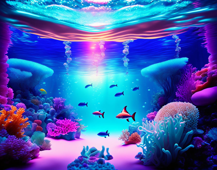 Colorful coral and fish in vibrant underwater scene