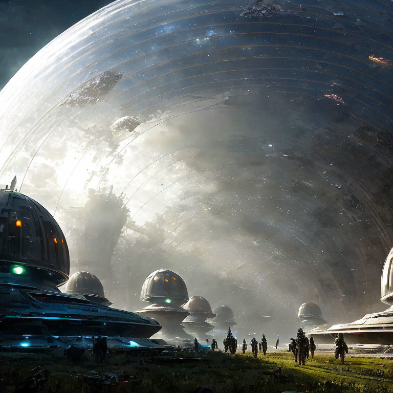 Futuristic cityscape with domed structures under transparent dome