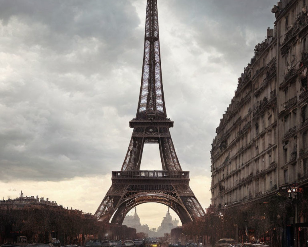 Dystopian Eiffel Tower in post-apocalyptic Paris