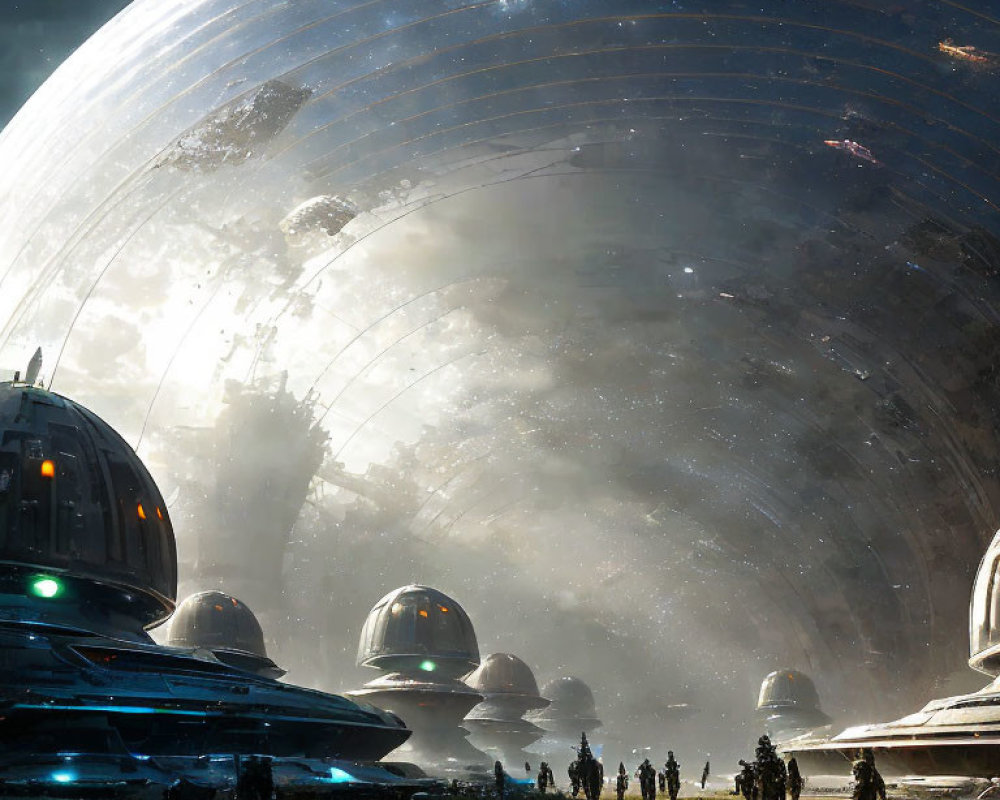 Futuristic cityscape with domed structures under transparent dome