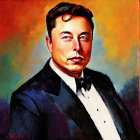 Vibrant stylized portrait of a man in tuxedo on orange backdrop