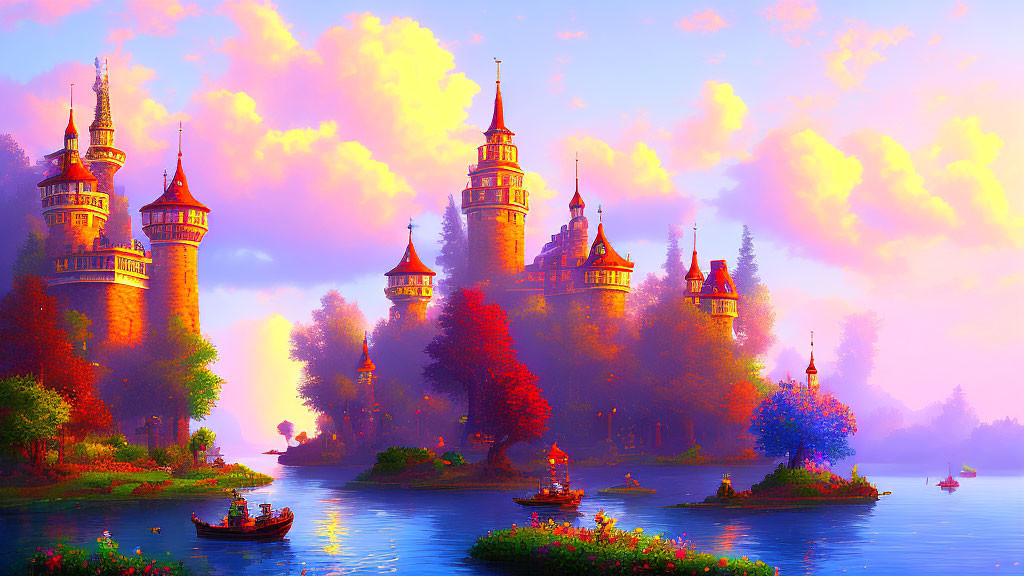 Majestic castle in vibrant fantasy landscape