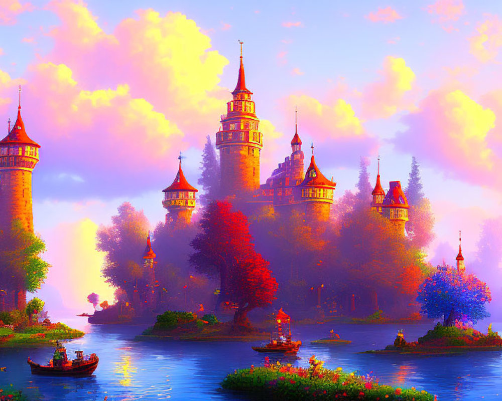 Majestic castle in vibrant fantasy landscape