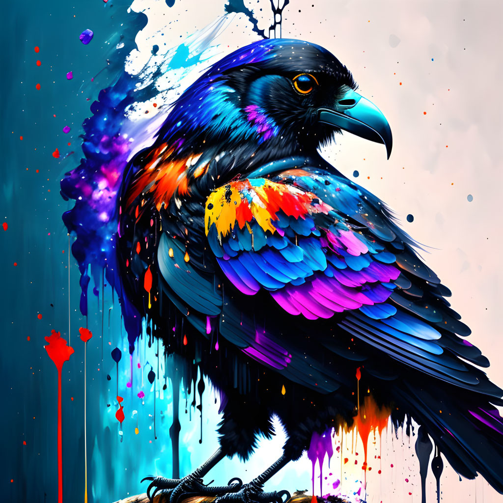 Colorful Crow Art: Spectrum of Hues on Abstract Background