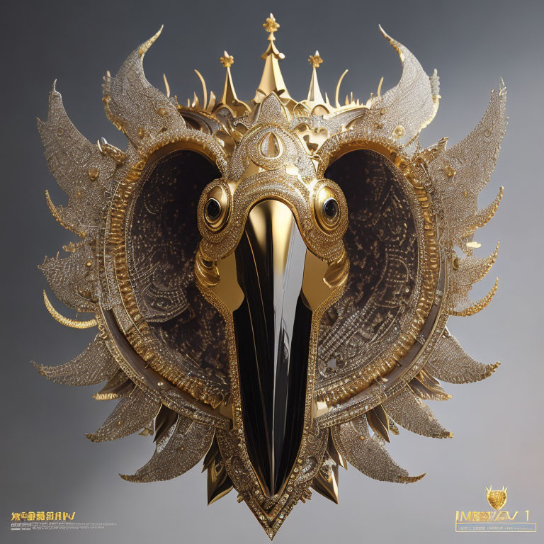 Golden Mask with Embellished Wings and Beak-Like Feature