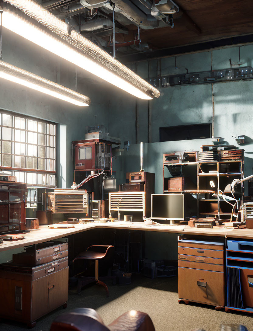 Vintage Electronics and CRT Monitors in Sunlit Office