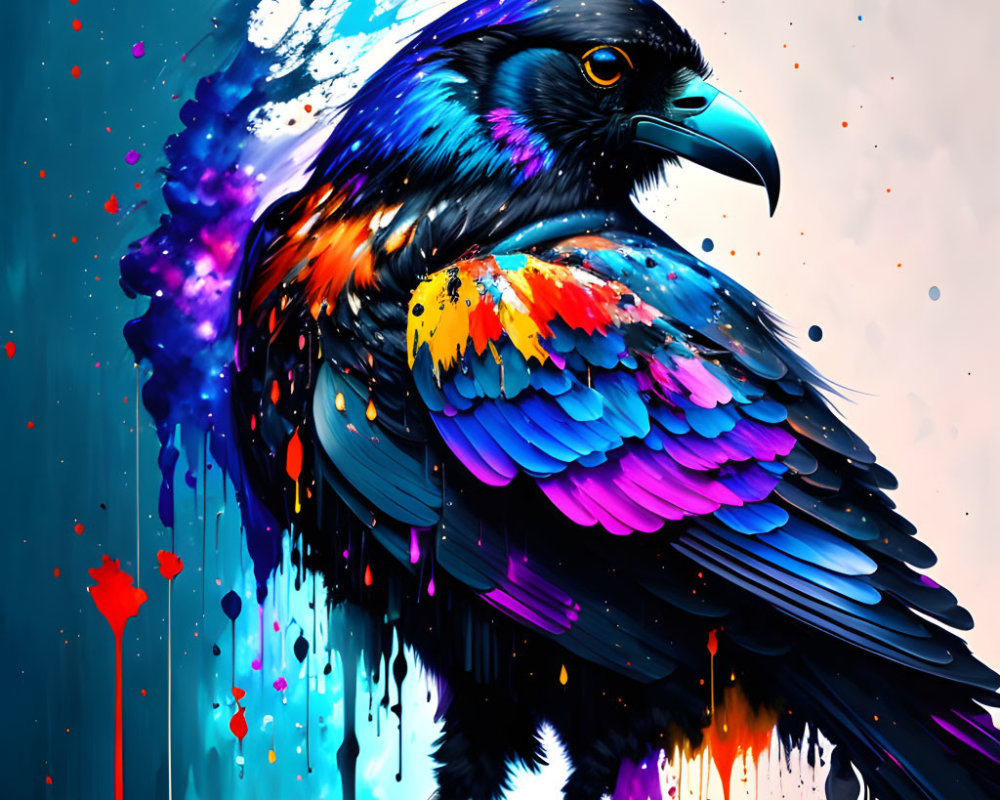 Colorful Crow Art: Spectrum of Hues on Abstract Background