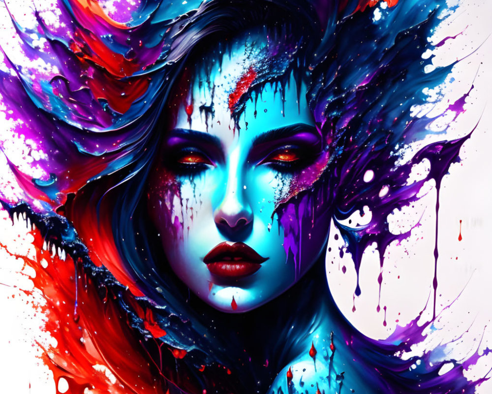 Colorful digital artwork of a woman's face with dynamic abstract effect