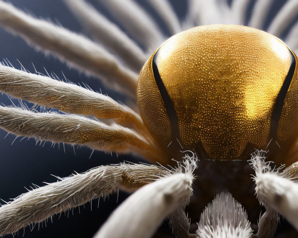 Detailed Golden Beetle with Textured Carapace and White Hair on Legs