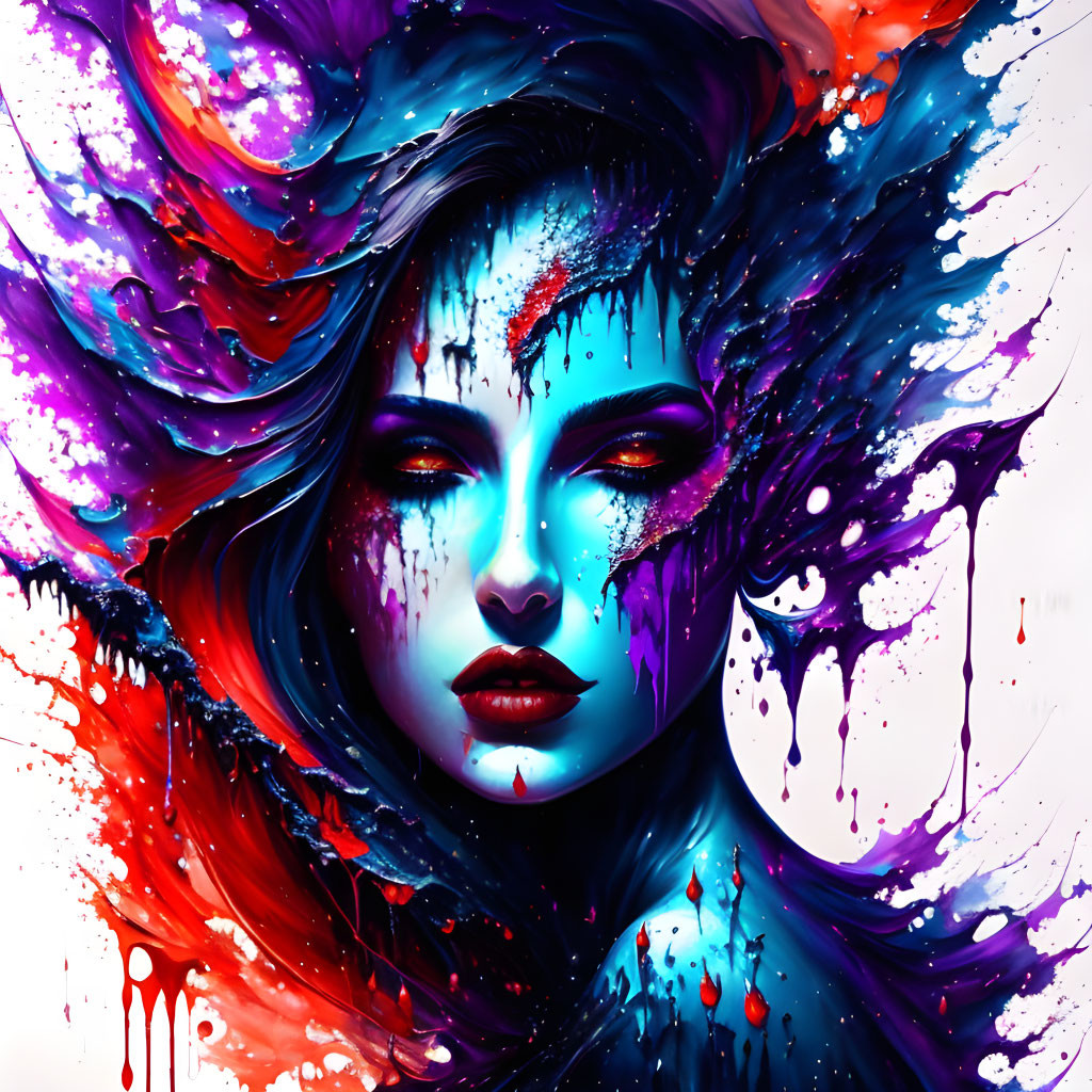 Colorful digital artwork of a woman's face with dynamic abstract effect