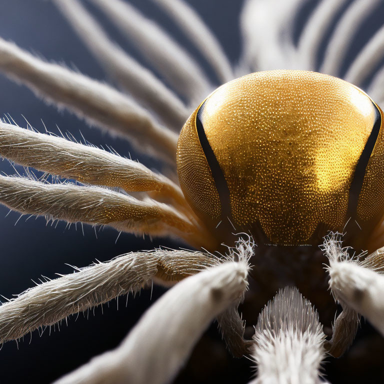 Detailed Golden Beetle with Textured Carapace and White Hair on Legs