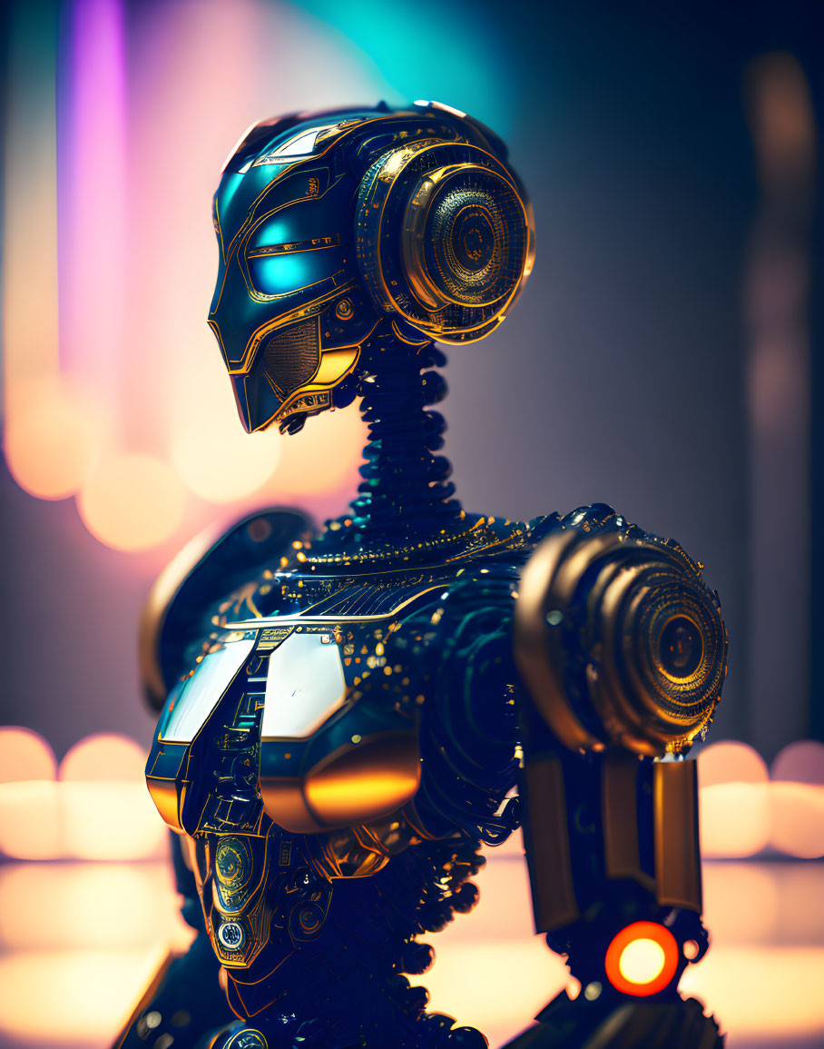 Detailed Metallic Robot Design with Glowing Elements