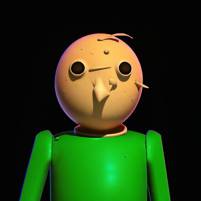 3D Render of Character with Round Orange Head on Green Body