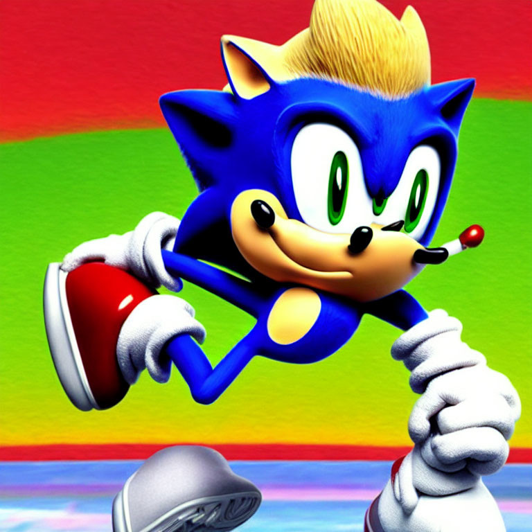 Blue Hedgehog with Red Shoes Running at High Speed