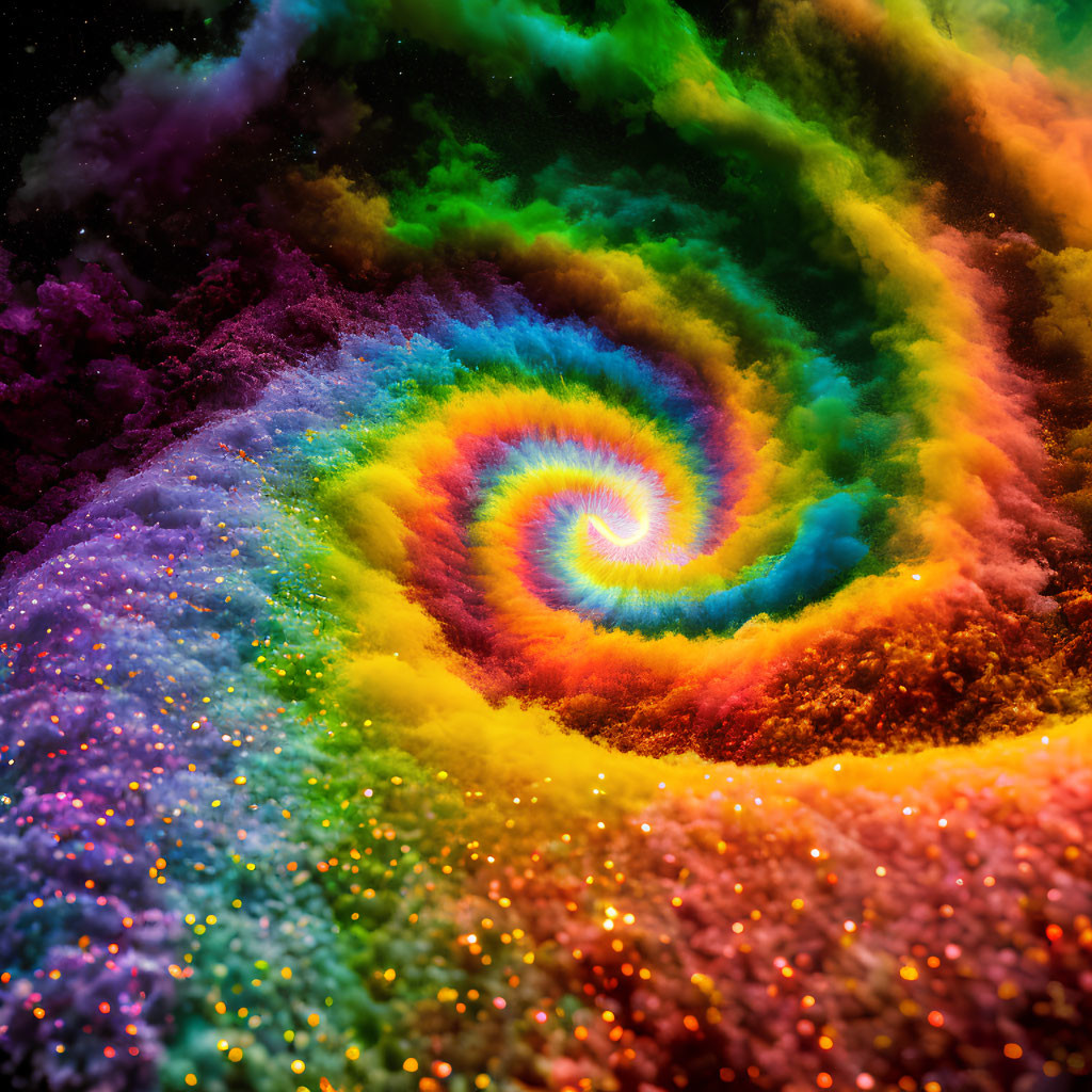 Colorful Spiral Resembling Galaxy in Red, Orange, Yellow, Green, Blue, and Purple