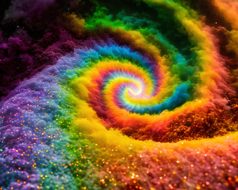 Colorful Spiral Resembling Galaxy in Red, Orange, Yellow, Green, Blue, and Purple