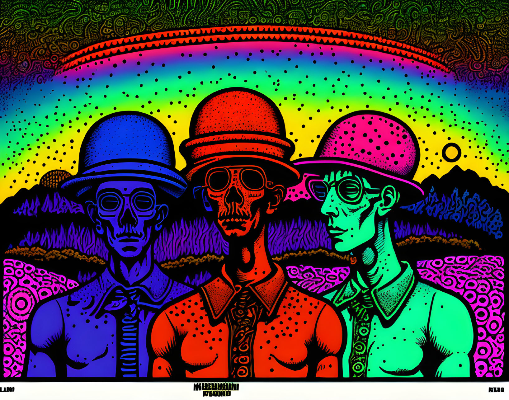 Colorful Stylized Skeletons on Psychedelic Background