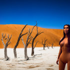 3D rendered image of woman in bikini in desert landscape