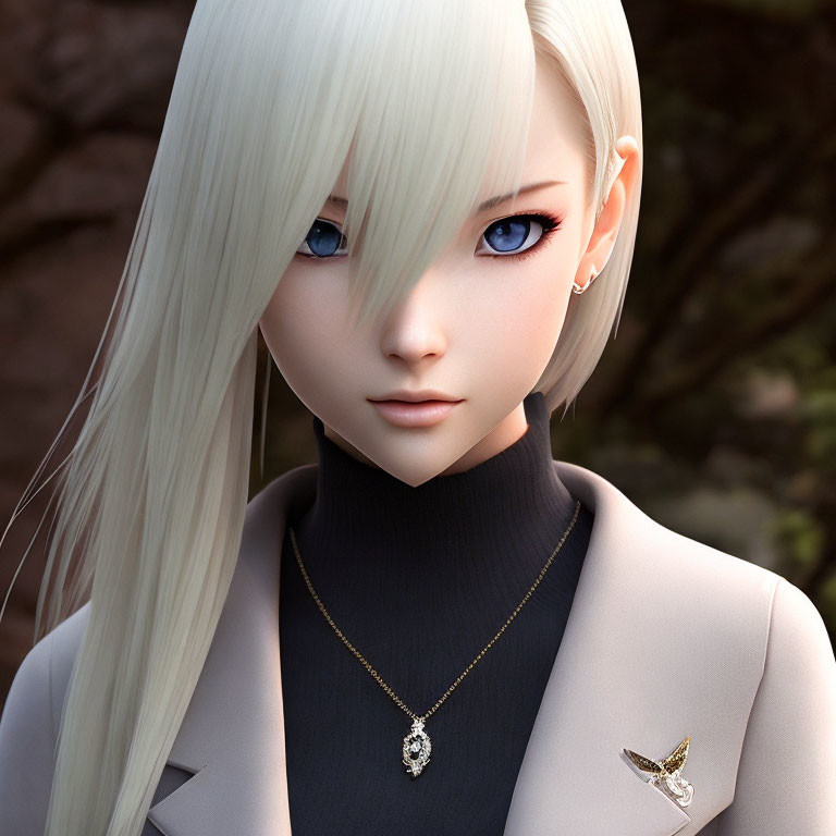 Blonde Female Character in 3D Render with Elegant Attire