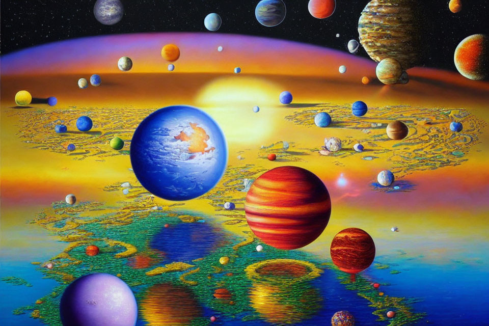 Colorful Planets in Cosmic Scene with Starry Backdrop