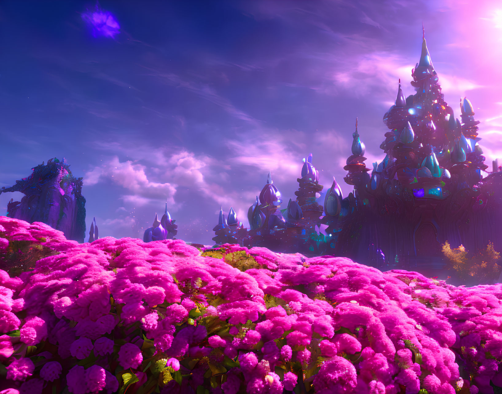 Majestic castle in vibrant fantasy landscape