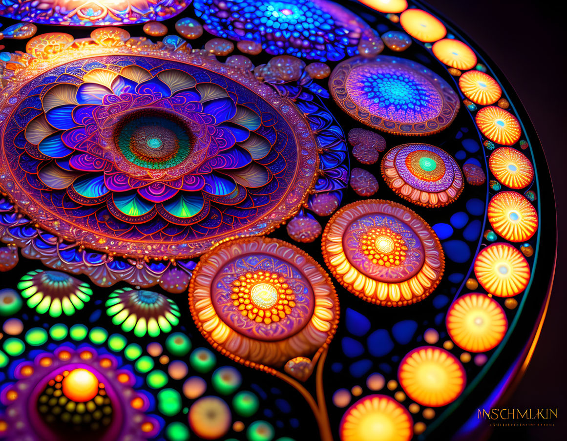 Colorful Neon Mandala with Intricate Geometric Designs