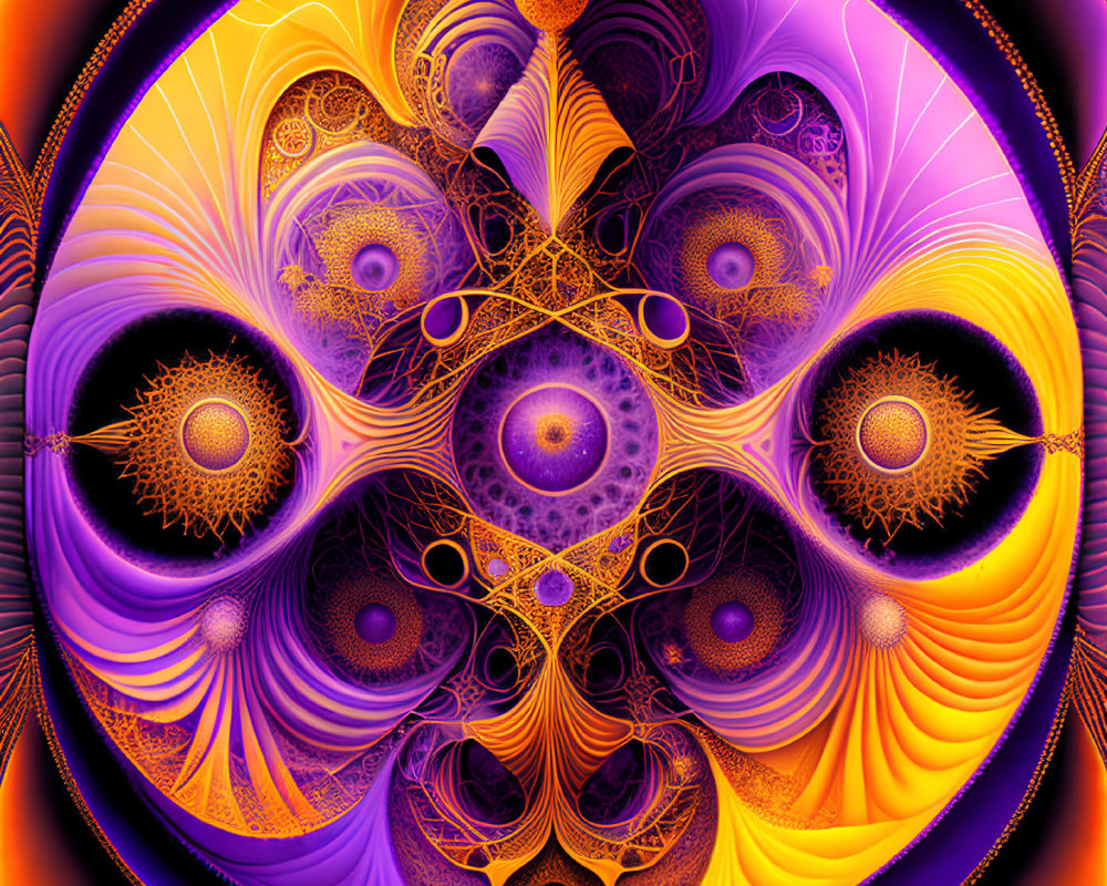 Colorful Fractal Image with Orange, Purple, and Yellow Patterns