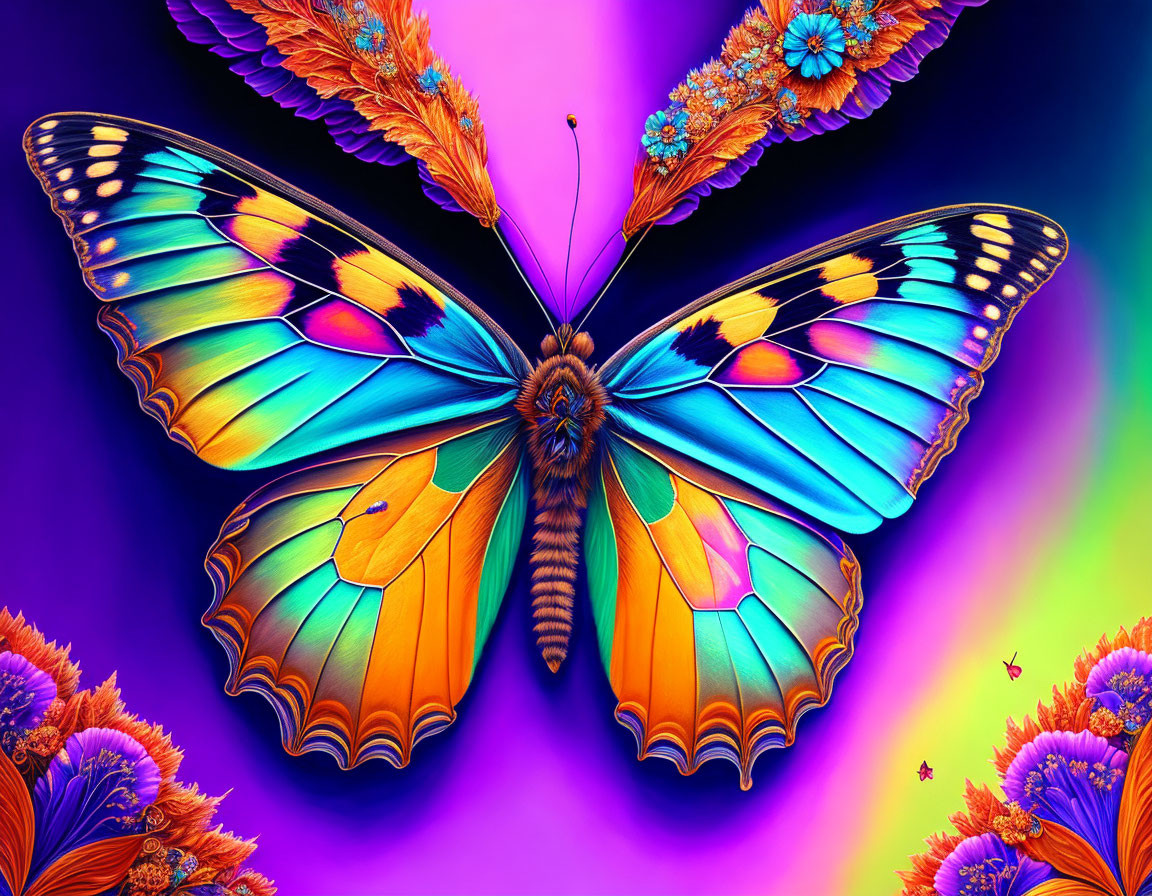 Colorful Butterfly Artwork on Psychedelic Background