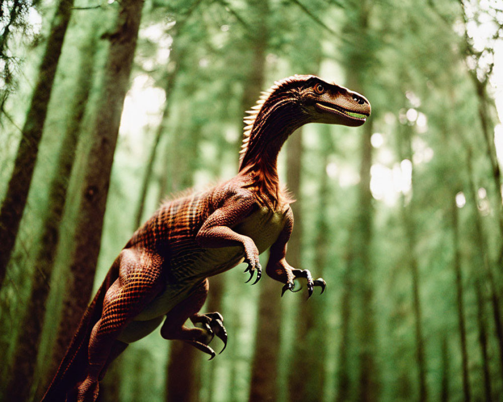 Realistic Velociraptor Dinosaur Model in Forest Setting