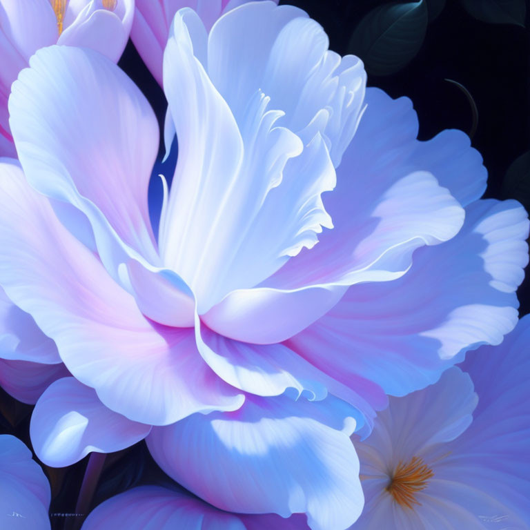 Close-Up Soft Pink and White Flower with Violet Hues on Dark Background