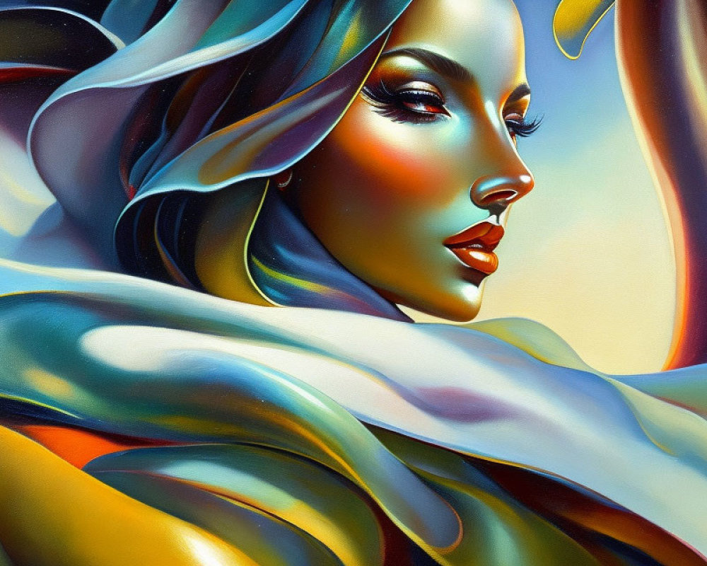 Abstract Woman Portrait with Flowing Shapes in Vibrant Colors