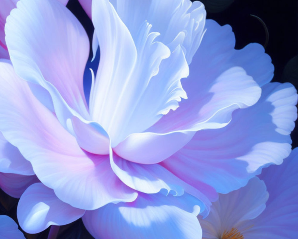 Close-Up Soft Pink and White Flower with Violet Hues on Dark Background