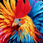 Colorful Rooster Artwork with Vibrant Feathers and Red Comb