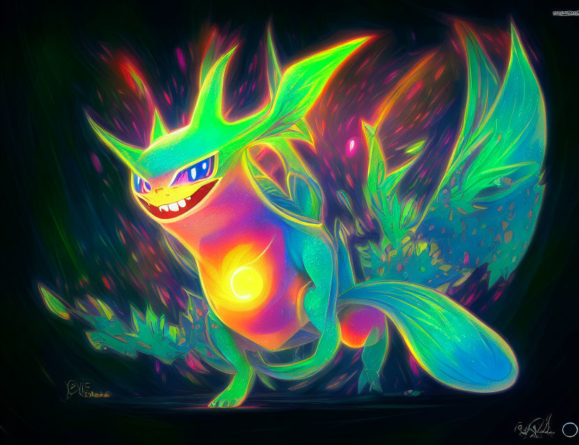 Colorful Raichu Digital Artwork with Neon Effects