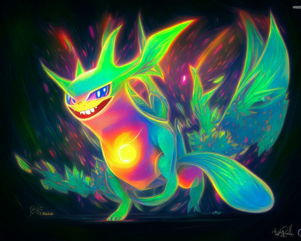 Colorful Raichu Digital Artwork with Neon Effects