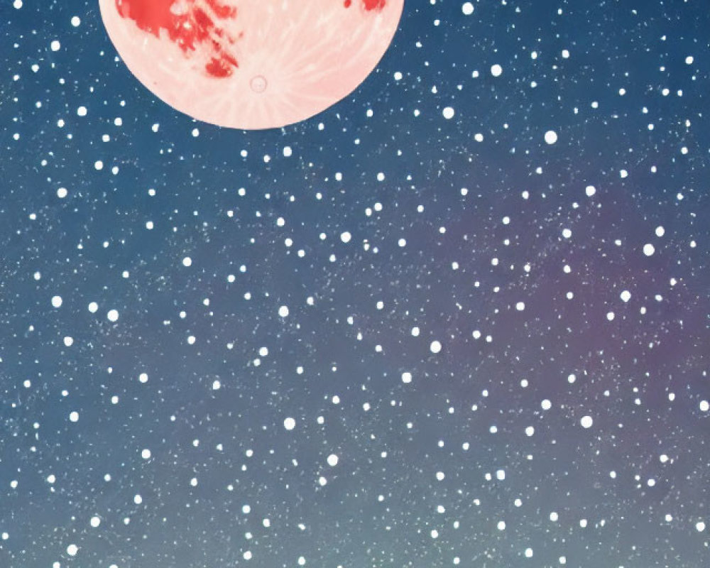 Red Full Moon in Star-Filled Night Sky Gradient