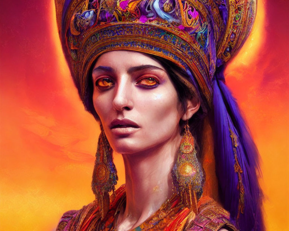 Vibrant portrait of a woman with detailed headdress and jewelry