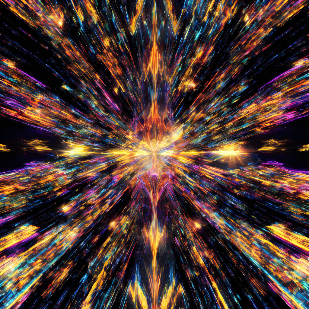 Colorful Exploding Starburst Pattern on Black Background