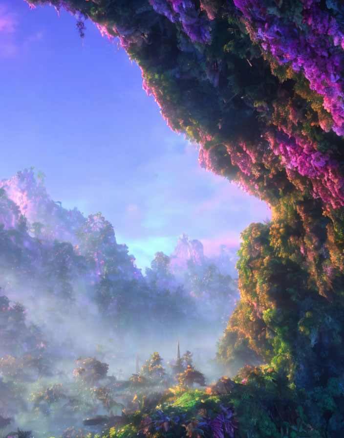 Colorful Fantasy Landscape with Illuminated Sky