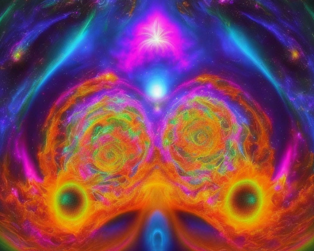 Colorful Psychedelic Fractal Art: Abstract Face with Swirling Eyes