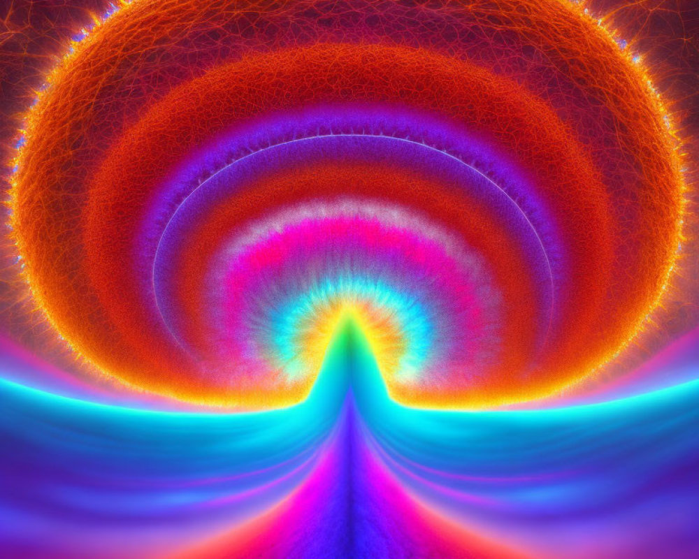 Colorful Fractal Art: Glowing Orange Outline to Rainbow Arch