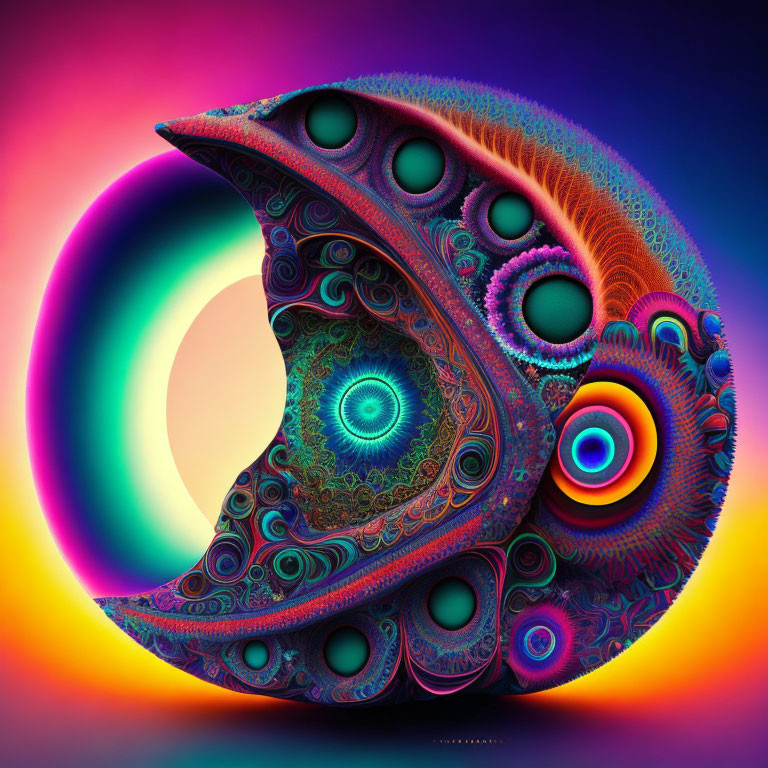 Colorful Crescent-Shaped Fractal Design with Psychedelic Patterns