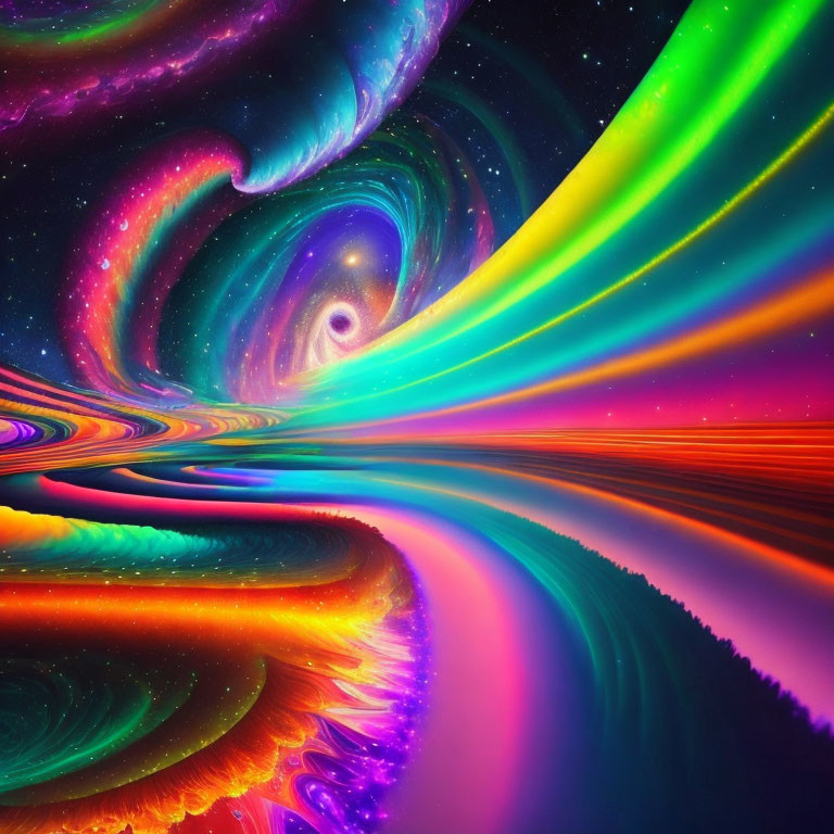 Colorful Swirling Vortex with Neon Waves on Glossy Surface