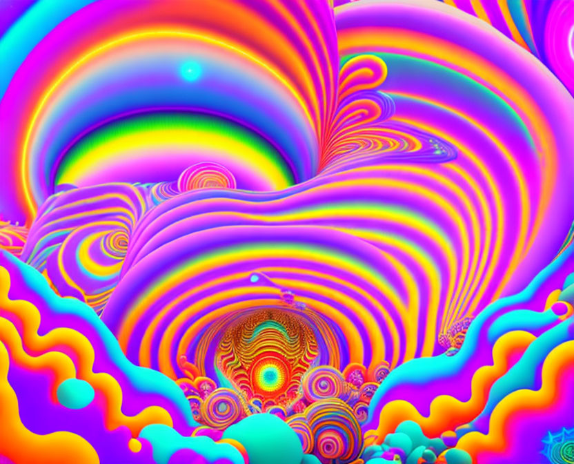 Colorful Neon Fractal Design with Swirling Patterns