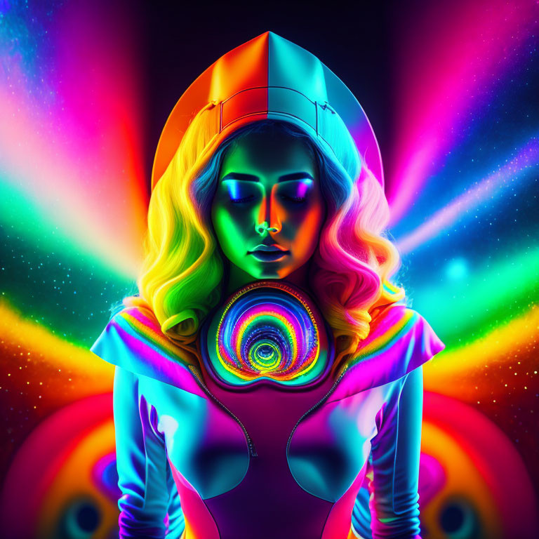 Colorful Stylized Portrait of Woman in Futuristic Attire