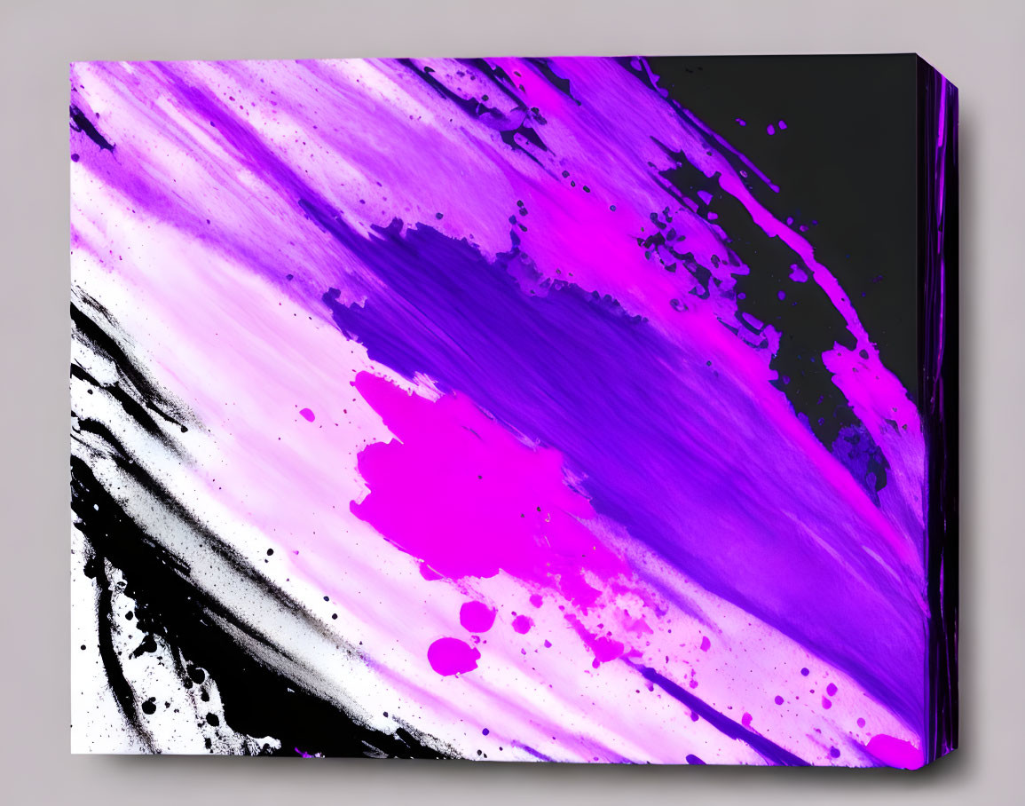 Dynamic Purple, Magenta, and Black Abstract Canvas Painting on White Background